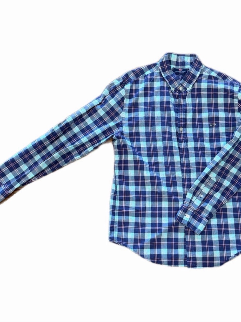 Vineyard Vines Blue and Teal Plaid Button-Down Shirt